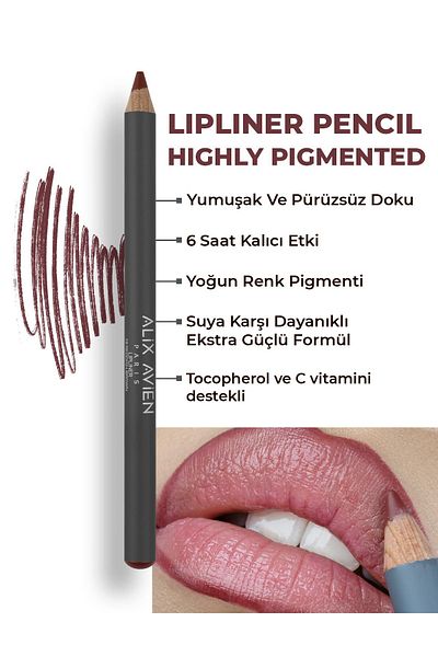 Alix Avien Long-Lasting - Non-Dispersing Moisturizing Lip Liner - Lipliner Pencil 19 Red Silver