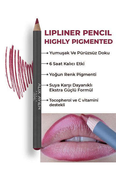Alix Avien Ruby Red Lipliner Pencil - Long-Lasting Moisturizing Lip Liner