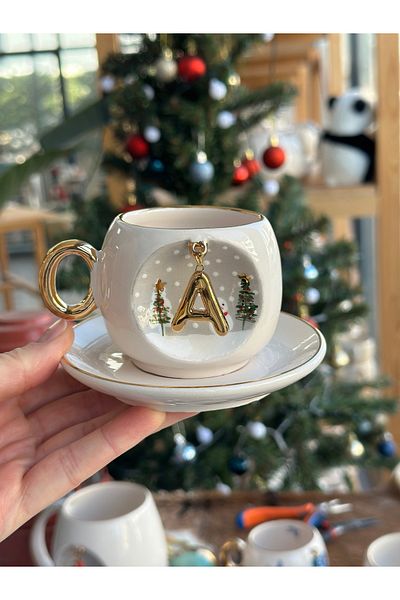 BSK Ceramic Handmade Letters Coffee Cup - Christmas Man Pine Tree Mug Gift a