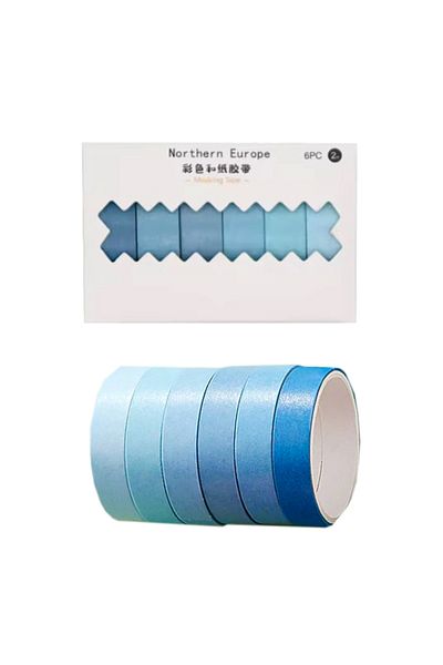 Limmy 6 Πακέτα Vintage Washi Tape Tape - Πολύχρωμο αυτοκόλλητο χαρτί κάλυψης, μπλε αποχρώσεις