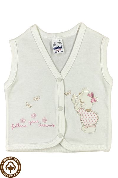 Miniel Baby Girl Teddy Bear Embroidered Organic Cotton 3-6-9 Months 2-Piece Combed Cotton Baby Vest - Yellow