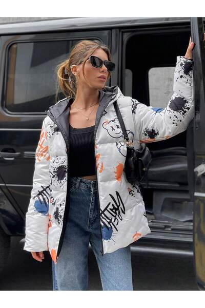 ÖNDER MODA Dámská vzorovaná bunda Puffer s kapucí