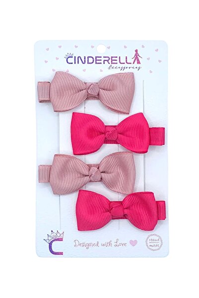 Cinderella 4'lü Tamamen Astarlı Fiyonk Model Yumuşak Bebek Saç Tokası - Renkl...