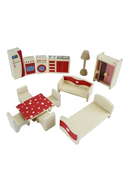 Doğan Oyuncak Dünyası Ahşap Boyalı Çocuk Oyun Seti - Ahşap Ev Eşyaları Seti -...