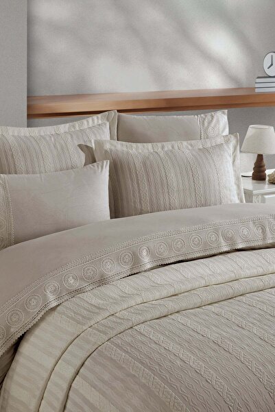 Elart Pera Nevresimli Yatak Seti 9 Parça Taş