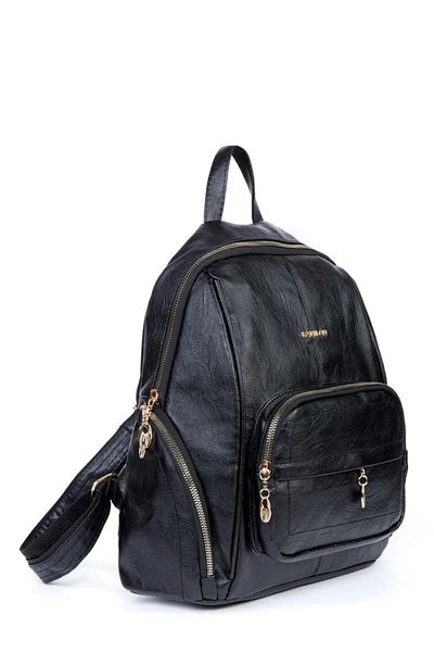 By Hakan Tk-01 Black Leather Women's Backpack - Multi-Compartment Casual Bag