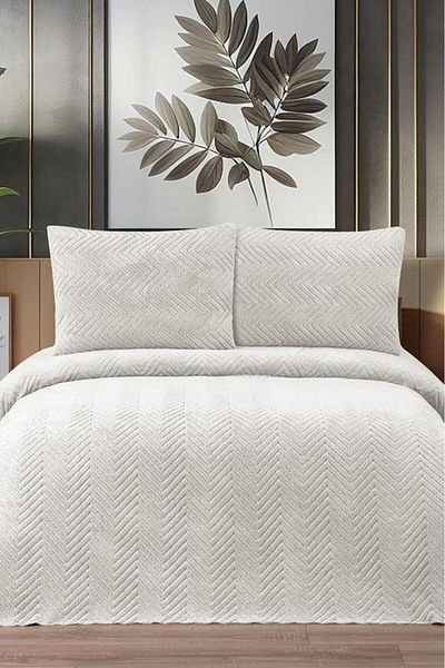 Çeyiz Diyarı Welsoft Ultrasonic Double Bedspread - 230X250 Cream