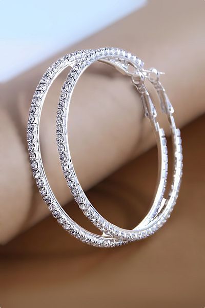 Çlk Accessories Premium Rhinestone Hoop Earrings Tamtur Hoop Earrings 30 mm