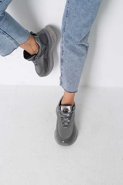 Beyond Gray Patent Leather Sneaker - Buckle Detailed, Parachute Fabric, 4cm Byndk07