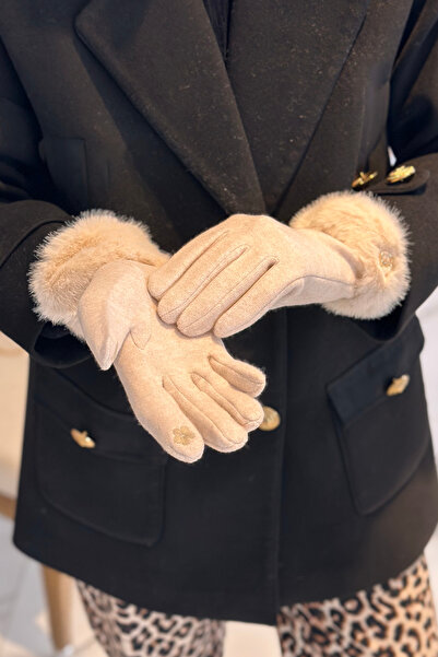 REMSA Beige Women's Stamp Gloves - Fur Detailed Eld-29