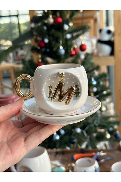 BSK Ceramic Handmade Letters Coffee Cup - New Year's Snow, Man Pine Tree Mug m