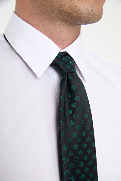 Brianze Crown Patterned Black Green Tie