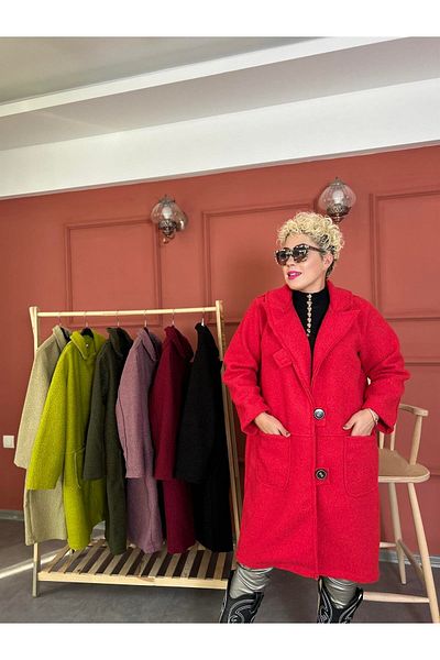 Store Red Long Boucle Coat