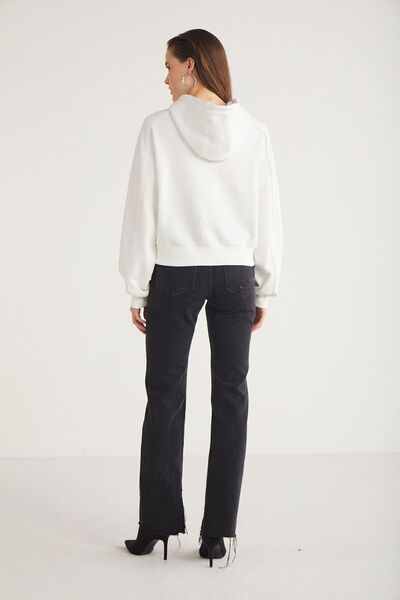 GRIMELANGE Γυναικείο φούτερ Kennedy από εκρού φλις κουκούλα - Άνετη εφαρμογή με λεπτομέρεια σωληνώσεων