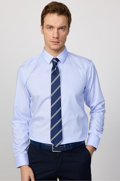 Tudors Blue Slim Fit Ecoteks - 100% βαμβάκι, πιστοποιημένο πουκάμισο χωρίς σιδέρωμα