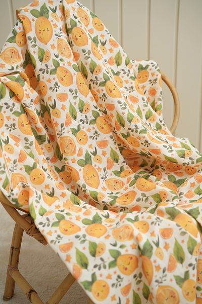 Tuğba Kuğu Muslin Fabric - Τυπωμένο Αξιολάτρευτο Πορτοκαλί