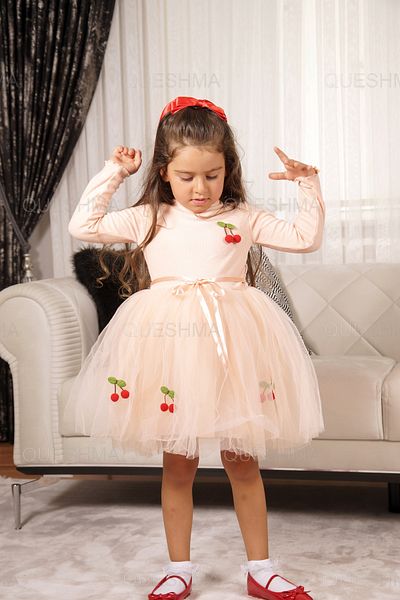QUESHMA Mobile Cherry Lined Tulle Tutu Girl's Dress