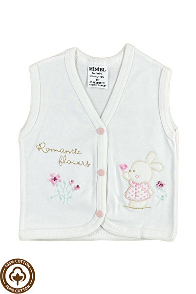 Miniel 3-Piece Unisex Baby Vest Set - Cross Stitch, Rabbit Embroidered, Organic Cotton, 3-6-9 Months