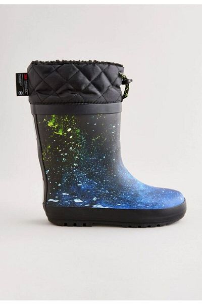Next Blue Galaxy Printed- Thinsulate Warm Lining Cuffed Rain Boots