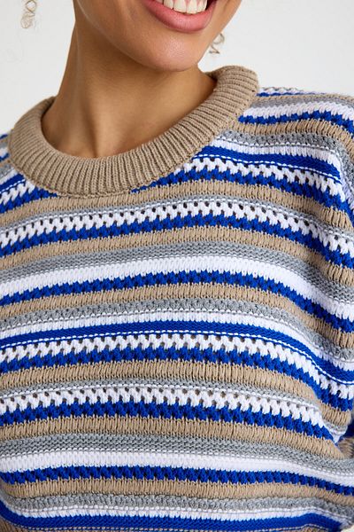 comstar Pulover crop albastru casual cu găuri la modă pentru femei