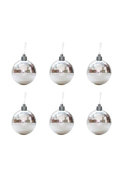 Parti Adresi Christmas Silver Colored Pine Tree Balls - 5 cm 6-Piece Disco Look Ornaments