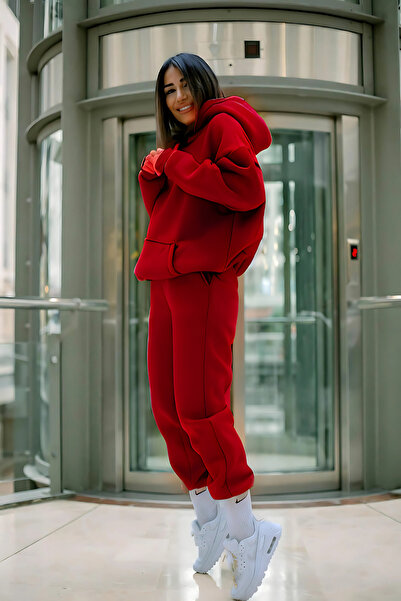 CMZ COLLECTİON Γυναικείο σετ φόρμας χωρίς στάμπα, ίσιο, oversized, με κουκούλ...