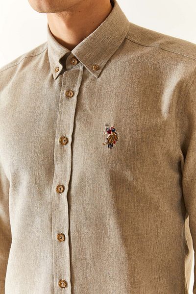U.S. Polo Assn. ΒΑΣΗ. POLO ASSN. Πλεκτό μακρυμάνικο πουκάμισο - Χρώμα άμμου
