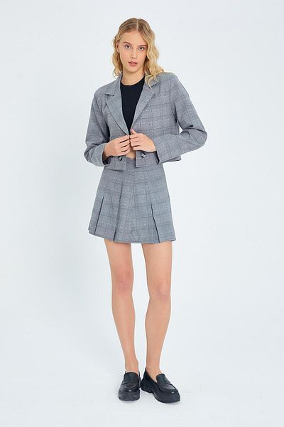 Mixray 4581 Model Gri Jachetă în carouri pentru femei