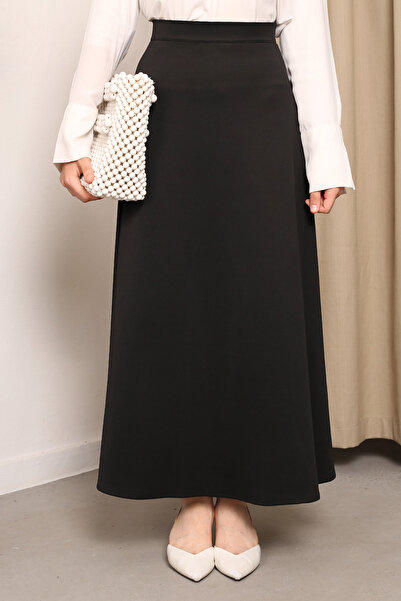 MODA UGS Fusta neagră evazată cu tăietură A-Line