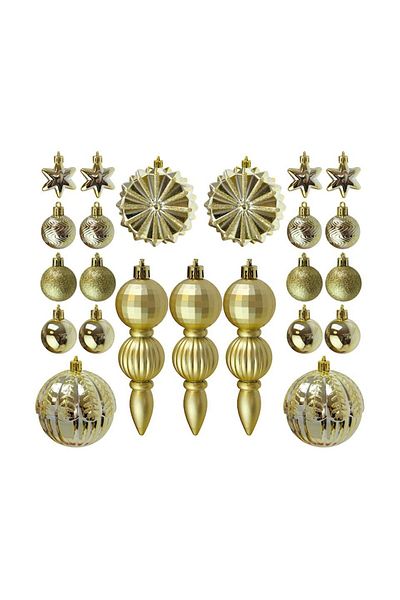 Parti Adresi New Year's Tree Decorations - Mixed Figures, Gold Set of 52