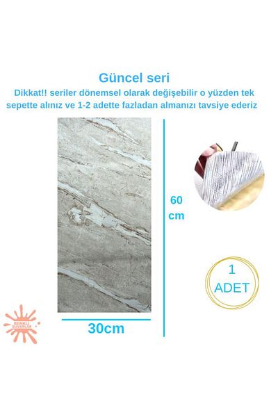 Renkli Duvarlar Bs1664 - 60X30Cm Flexible and Adhesive Marble Pattern Bathroom Wall Cover Panel 1 Piece