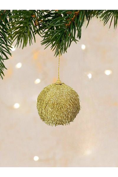 Parti Adresi Christmas Balls Tasseled Pine Tree Ornament Gold 8 cm