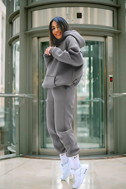 CMZ COLLECTİON Γυναικείο σετ φόρμας χωρίς στάμπα, ίσιο, oversized, με κουκούλ...