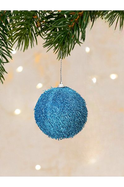 Parti Adresi Pine Tree Ornament Blue Tufted Christmas Balls - 10 cm