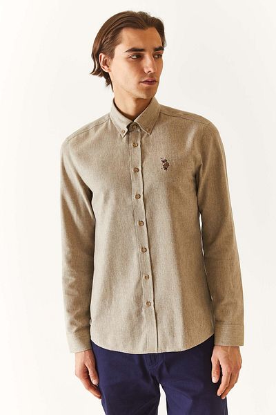 U.S. Polo Assn. ΒΑΣΗ. POLO ASSN. Πλεκτό μακρυμάνικο πουκάμισο - Χρώμα άμμου
