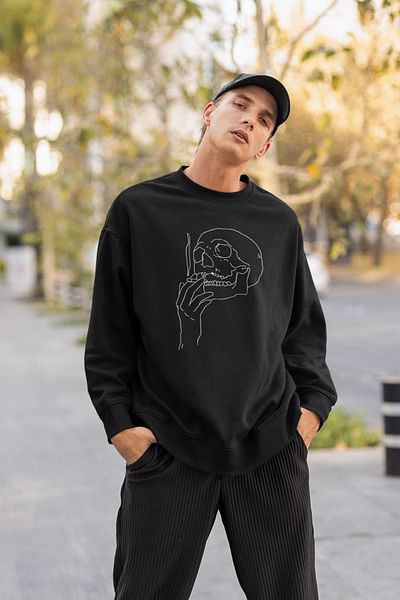 SEVBANO Smoking Skull Printed Unisex Oversize Sweatshirt