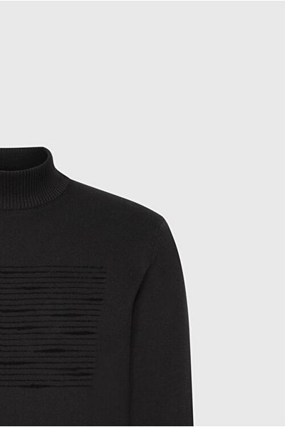 ALTINYILDIZ CLASSICS 100% Cotton Standard Fyi Normal Cut Half Fishing Collar Printed Triko Black Sweater