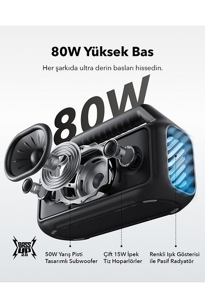 Anker Soundcore Boom 2 Portable Bluetooth Speaker - 80W Bassup ™   Technology - Ipx7 - Black