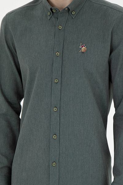 U.S. Polo Assn. ΒΑΣΗ. POLO ASSN. Πουκάμισο με σκούρο πράσινο υφή