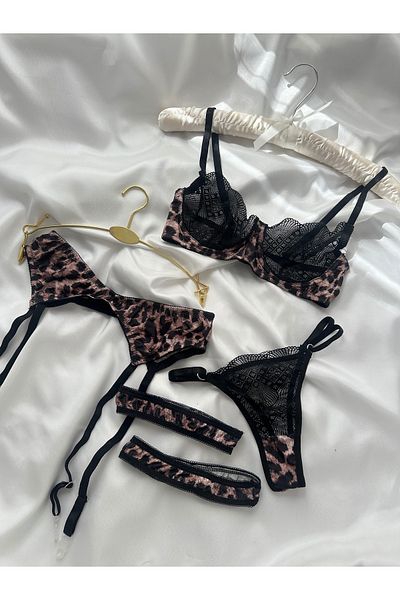 EDLİNGERİE Set jartieră cu model leopard