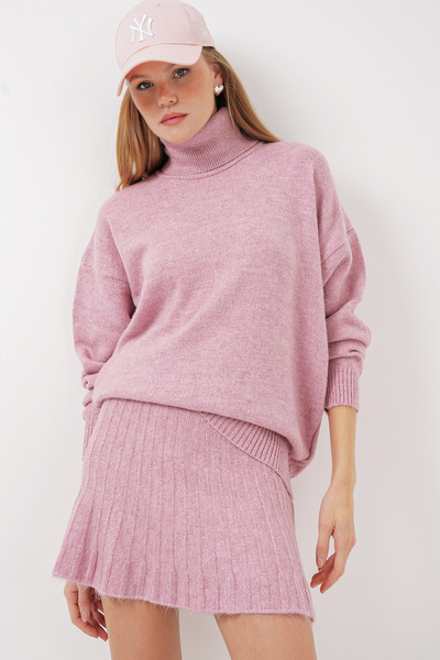 Bigdart 15891 Σετ πουλόβερ και φούστα ροζ πλεκτά