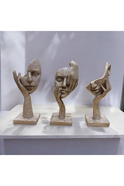 Doremcy 3’lü El Detaylı Dekoratif Biblo Seti – Modern Minimalist Tasarım, Gümüş Renk, Polyester