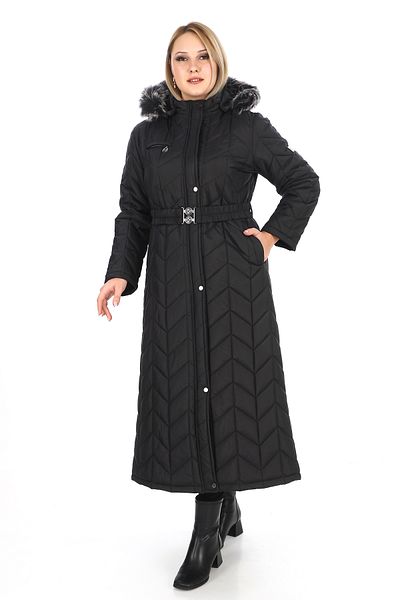 Dabenti women style Palton matlasat cu fermoar, cu glugă, neagră, mărime mare
