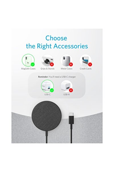 Anker PowerWave Select+ Magsafe Kablosuz Manyetik Şarj Cihazı - A2566 - Siyah