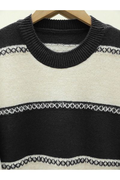 Modamorfo Cross Stripe Patterned Knitwear Tunic - Black