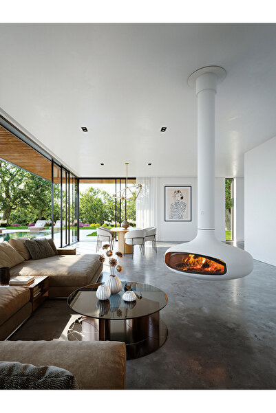 MAGIC FACE Beyaz Oval Ufo Asma Şömine 95 Cm (Koruma Teli Hediyeli)