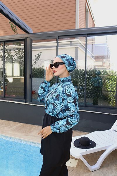 Atelier Lina 3-Piece Full Covered Hijab Swimsuit with Adjustable Elastic Waist and Water Repellent Fabric
