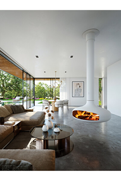 MAGIC FACE Beyaz Oval Ufo Asma Şömine 95 Cm (Koruma Teli Hediyeli)