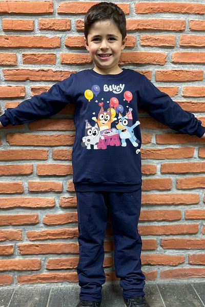 endudu Bluey Printed Stripe Flim Character Children's 2-Piece Set Kindergarten-Nursery Set 100% Cotton