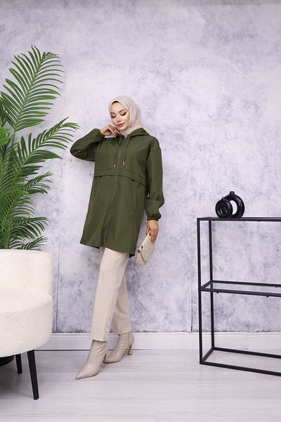 Atelier Lina Hooded Zippered Raincoat Trench Coat